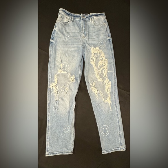 Hollister Denim - Hollister Ultra High-Rise Mom Ripped Smiley Face Jeans in good condition